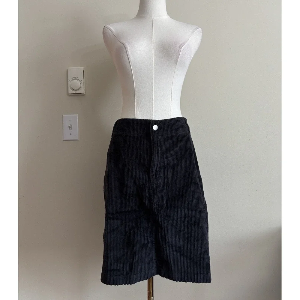 Pact Womens XL Organic Cotton Textured Corduroy Mini Skirt Neutral Black Casual